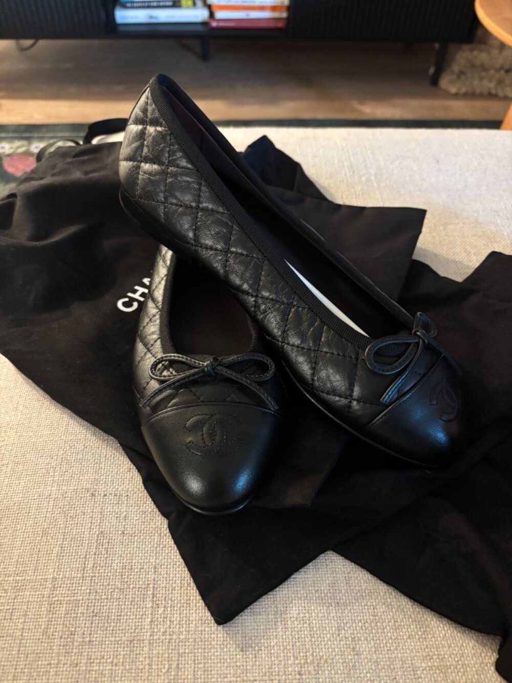 Black Aged Calfskin Chanel Ballet Flats (NWT) - Picture 2 of 4